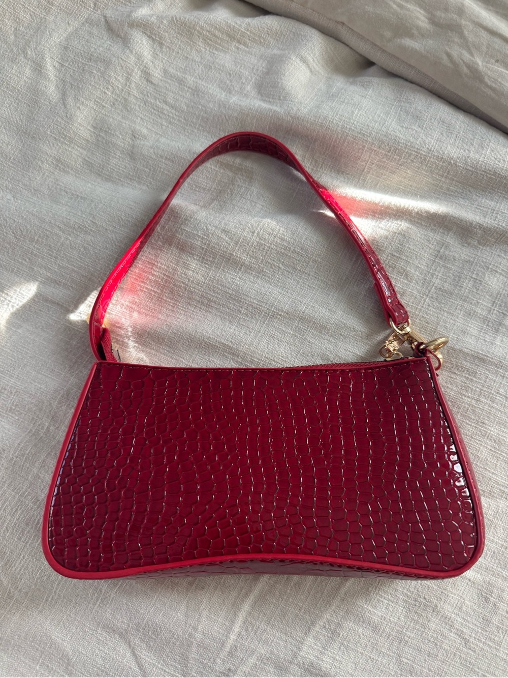 Red Croc-Embossed Shoulder Bag